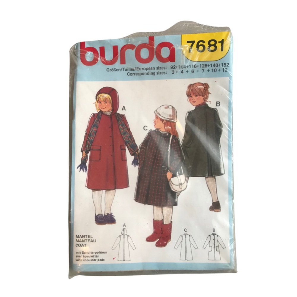 Vintage Sewing Pattern Burda 7681 - Girls Pea Coats - Vintage Kids Coats